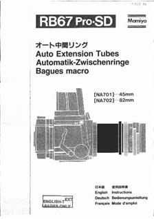 Mamiya RB 67 Pro SD manual. Camera Instructions.